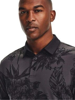 Under Armour UPF 40 Sun Protection Men's Charcoal Black Floral Performance Polo